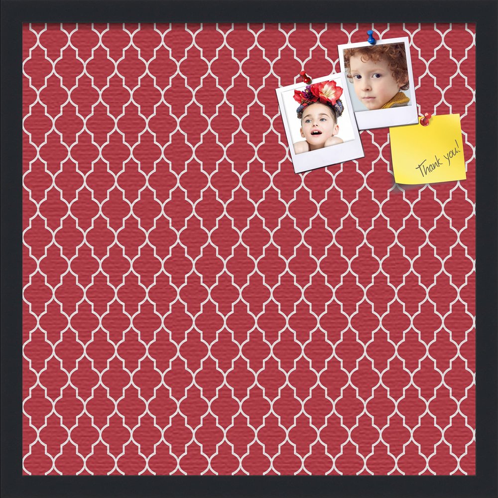 PinPix 20x20 Custom Cork Bulletin Board Quarterfoil Red Poster Board with a Canvas Style Photo Board, Framed in Satin Black (PinPix-484)