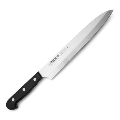 Arcos Chef Knife 9.5 Inch Stainless Steel. Yanagiba Asian Knife. Ergonomic Polyoxymethylene Handle and 240mm Blade. Series Universal. Color Black