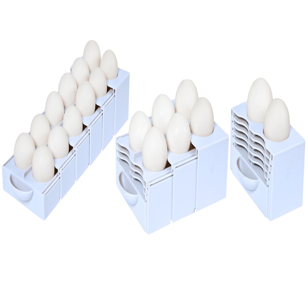 Think Up Designs Eggstra Space Egg Organizer for Refrigerator, Adjustable Container, Collapsible & Expandable Tray Egg Holder for Fridge Organizer, Space Saving Fridge Storage Solution - White