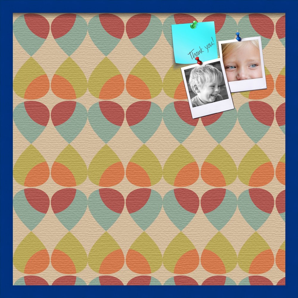 ArtToFrames 24x24 Inch Custom Cork Bulletin Board. This Abstract Pattern in Color Pin Board Has a Fabric Style Canvas Finish, Framed in Blue Stain on Beech (PinPix-564-24x24_0066-81792-YBLU)