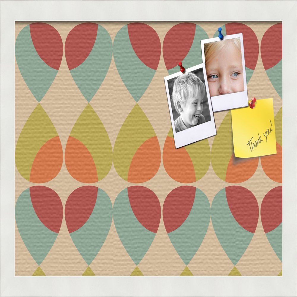 PinPix 18x12 Inch Cork Bulletin Board. This Decorative Framed Pin Board Comes with Kaliedescope Design and a Satin White Frame Frame. Ideal for Home Office Decor or Message Board (PinPix-564)