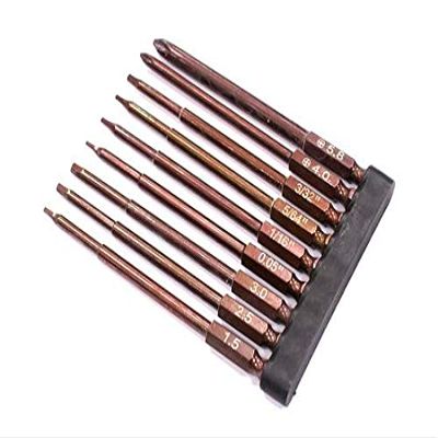 Integy 9pcs Phillips+Hex Tip Set w/ 1/4 Inch Adapter (0.05 1.5 1/16 5/64 2.5 3/32 3.0)