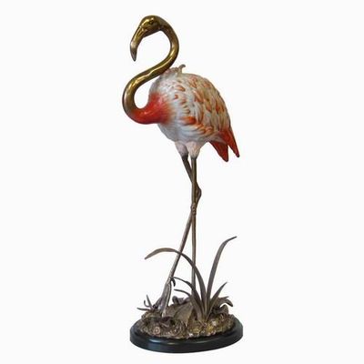 castilian Statue Flamingo Standing in Wetland with Grass. Hand Painted Porcelain Body with Relief Feathers and Life Like #0531