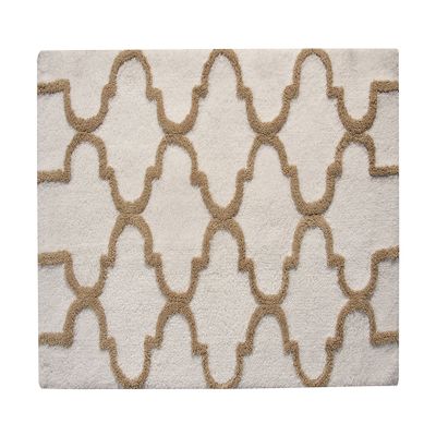 Saffron Fabs Bath Rug 100% Soft Cotton, Size 50x30 Inch, Latex Spray Non-Skid Backing, Ivory/Beige Color, Geometric Pattern, Hand Tufted, Heavy 190 GSF Weight, Machine Washable, Rectangular Shape