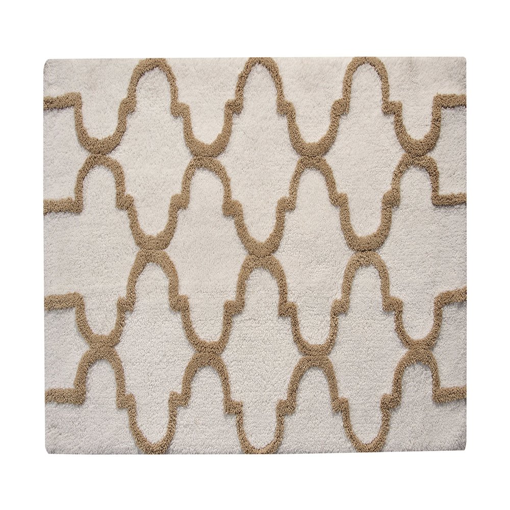 Saffron Fabs Bath Rug 100% Soft Cotton, Size 50x30 Inch, Latex Spray Non-Skid Backing, Ivory/Beige Color, Geometric Pattern, Hand Tufted, Heavy 190 GSF Weight, Machine Washable, Rectangular Shape