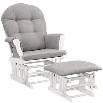 Nursery Glider Chair Rocker and Ottoman in White for Baby and Mothers