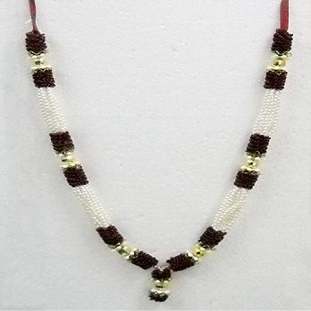 Dark Maroon & White Satin Ribbon Artificial Floral Deity Garland Hindu God Mala India