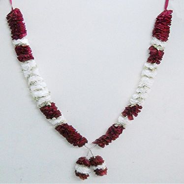 Maron & White Large Big Ribbon Artificial Hindu Deity Floral Garland Hindu God Mala India