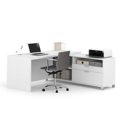 BESTAR Pro-Linea L-Shaped Office Desk, 72W, White