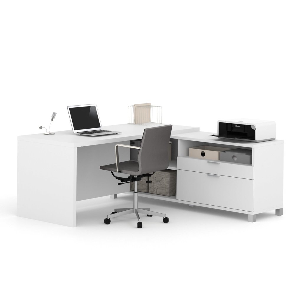 BESTAR Pro-Linea L-Shaped Office Desk, 72W, White