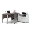 BESTAR Pro-Linea L-Shaped Desk with Metal Legs, 72W, White/Bark Grey view 1