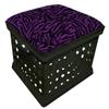 Black Utility Crate Storage Container Ottoman Bench Stool with Your Choice of Seat Cushion Theme! (Purple Zebra) view 1