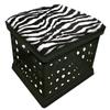 The Furniture Cove Black Utility Crate Storage Container Ottoman Bench Stool with Your Choice of Seat Cushion Theme! (Black and White Zebra) view 1