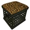 The Furniture Cove Black Utility Crate Storage Container Ottoman Bench Stool with Your Choice of Seat Cushion Theme! (Leopard) view 1