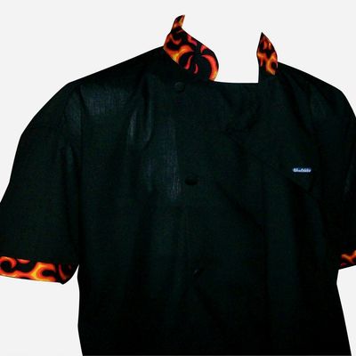 CHEFSKIN Original Short Sleeve Flame Chef Jacket in Size Small Comes with a Free Beanie Hat
