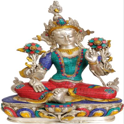 Green Tara - Brass with Inlay Statue