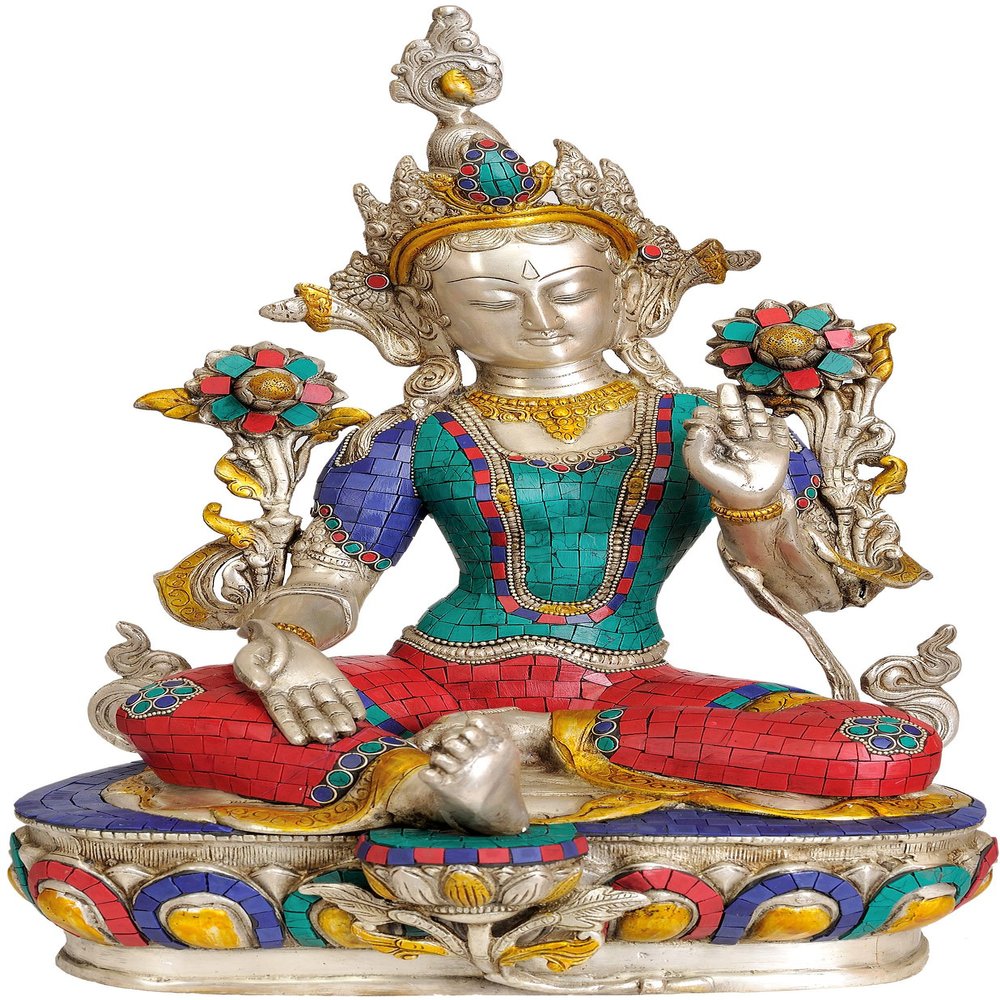 Green Tara - Brass with Inlay Statue