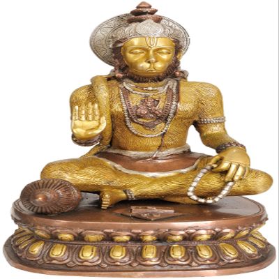 Lord Hanuman Granting Abhaya (Lord Rama Depicted in His Heart) - Brass Statue
