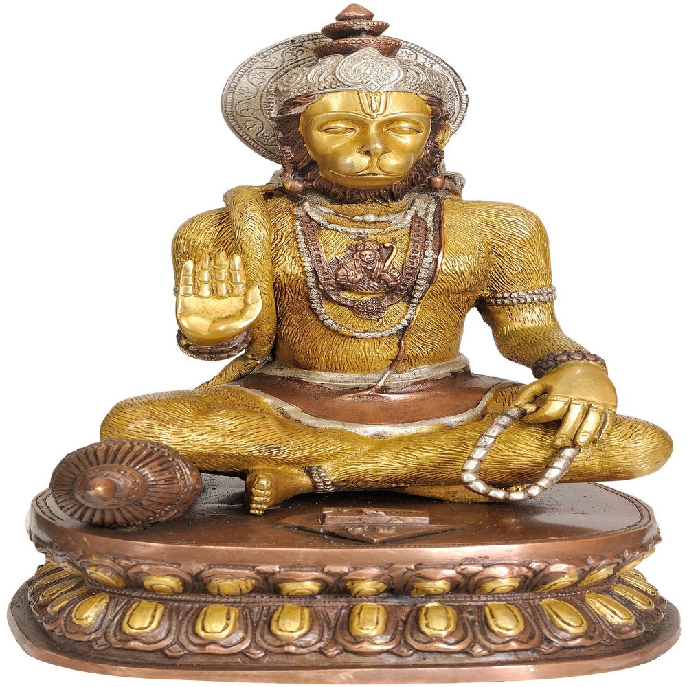 Lord Hanuman Granting Abhaya (Lord Rama Depicted in His Heart) - Brass Statue