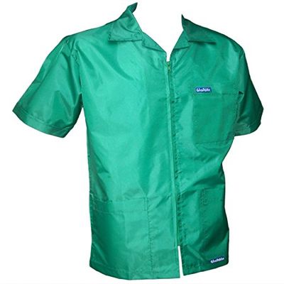 CHEFSKIN Original Barbershop-Boys Short Sleeve Barber/Cosmetologist Jacket in Emerald Green (Regular (50 Inch Chest))