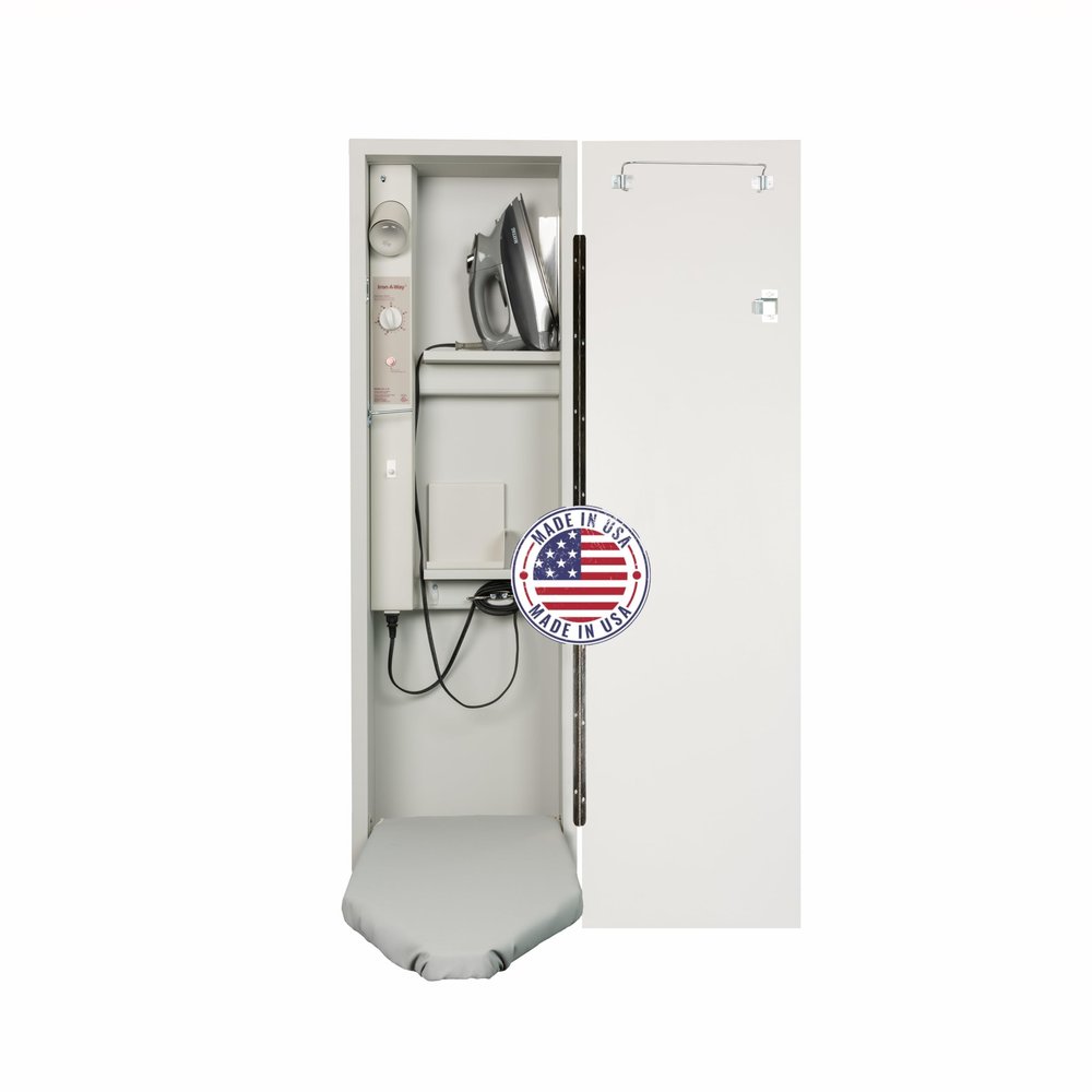 Iron-A-Way Built-In Ironing Center with 42 Inch Ironing Board, Electrical System, Hot Iron Storage and Flat White Door-E42FWU