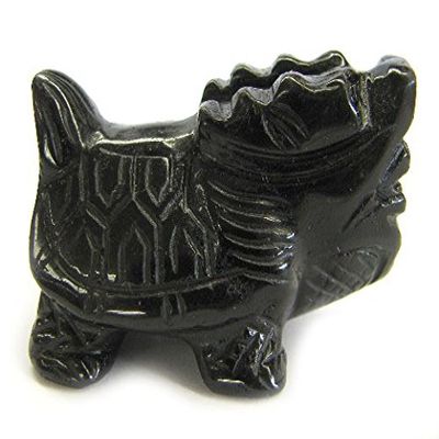 Black Onyx Natural Gemstone Feng Shui Dragon Turtle, Dragon Tortoise Statue