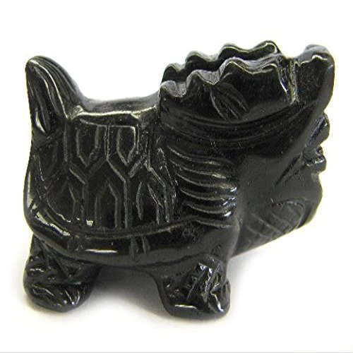 Black Onyx Natural Gemstone Feng Shui Dragon Turtle, Dragon Tortoise Statue
