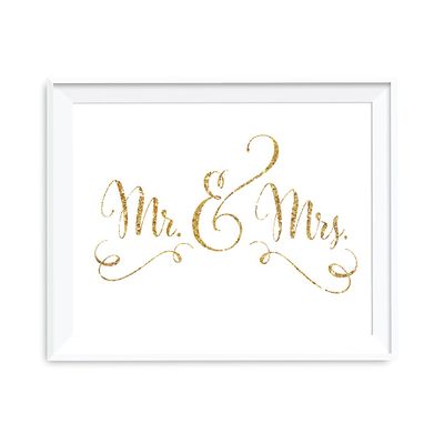 Andaz Press Wedding Party Signs, Glam Gold Glitter Print, 8.5-inch x 11-inch, Mr. & Mrs., 1-Pack