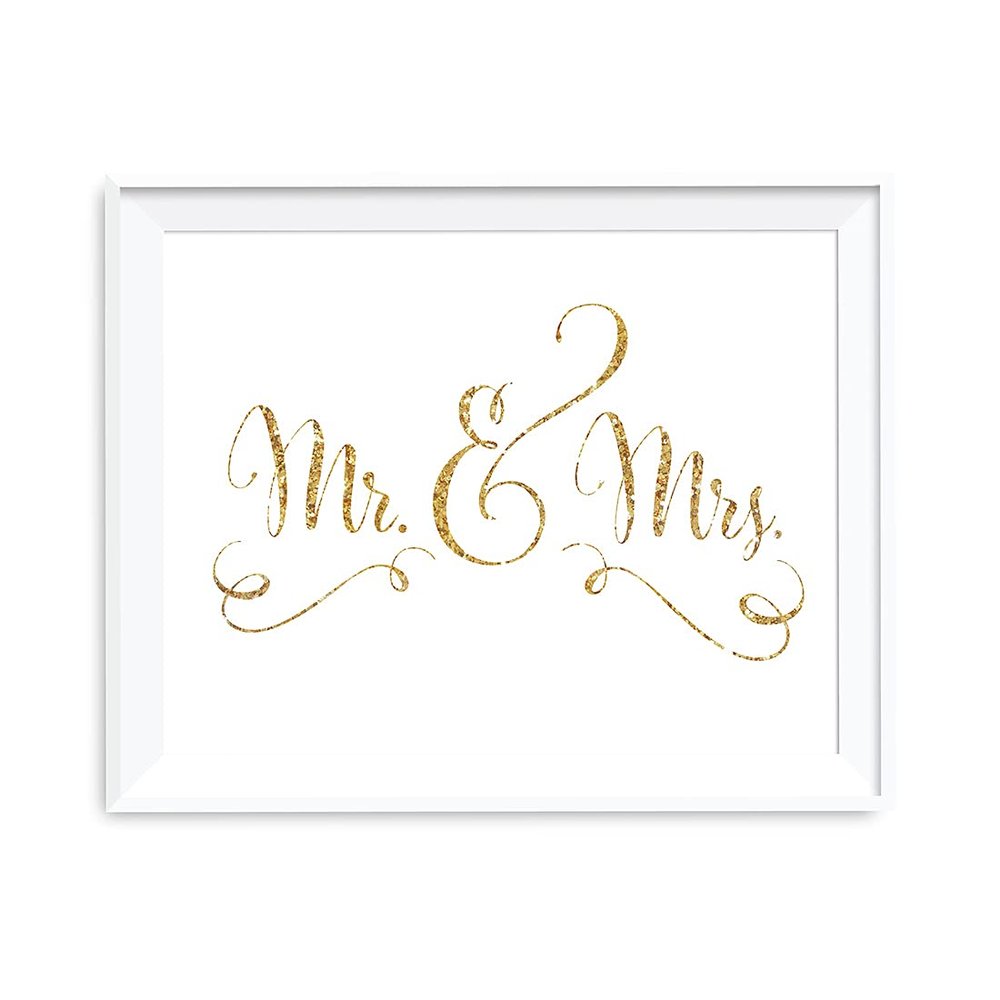 Andaz Press Wedding Party Signs, Glam Gold Glitter Print, 8.5-inch x 11-inch, Mr. & Mrs., 1-Pack