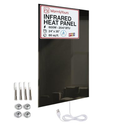Infrared Wall Heater Panel Glass Black 600W Electric Radiant Heat Panel 24x35in. Energy Efficient Space Heater, Wall Mounted Infrared Heater for Indoor Use, Silent Heating Panel for Bathroom, Bedroom