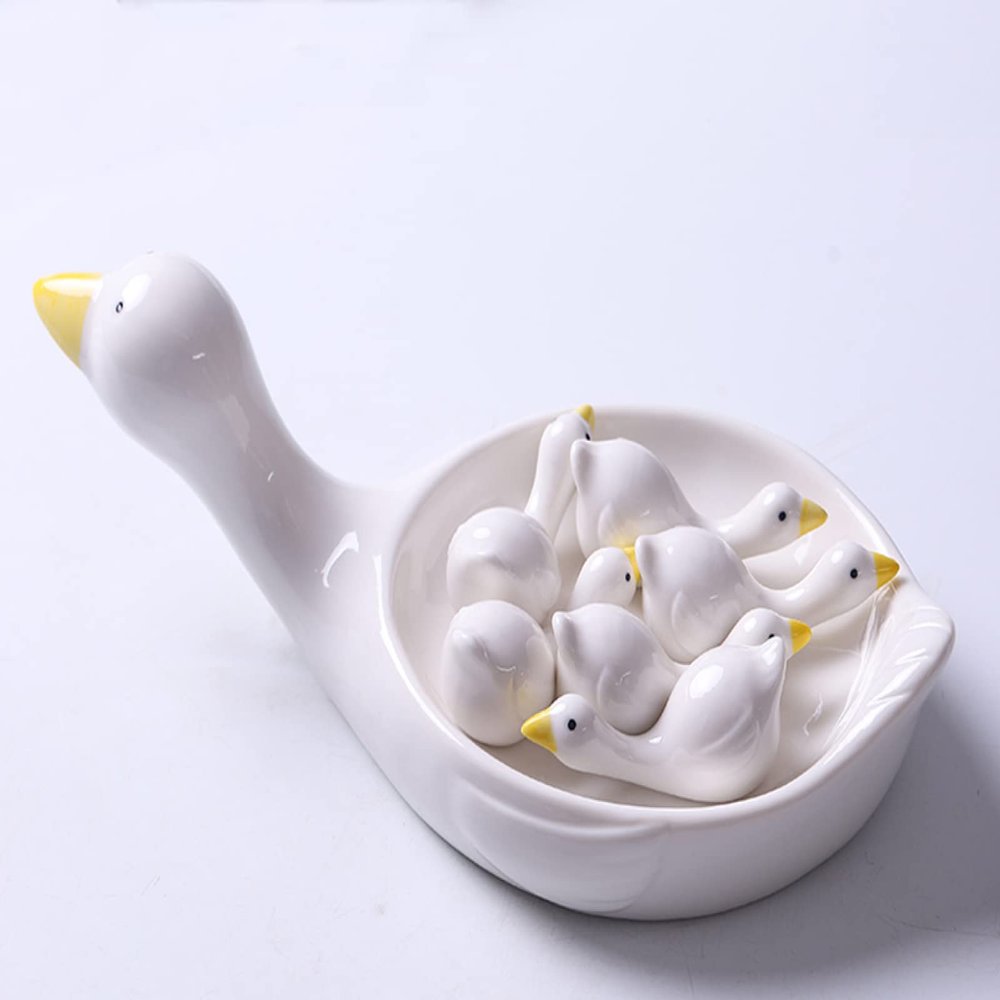 Ceramic Ornament White Goose Shape Chopstick Rest Spoon Holder Set Chopstick Holder Chopsticks Stand Rest Fork Tableware Utensils Dish