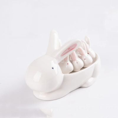 Ceramic Chopstick Rest White Rabbit Shape Spoon Holder Set Ceramic Chopstick Holder Chopsticks Stand Rest Fork Tableware Utensils Dish
