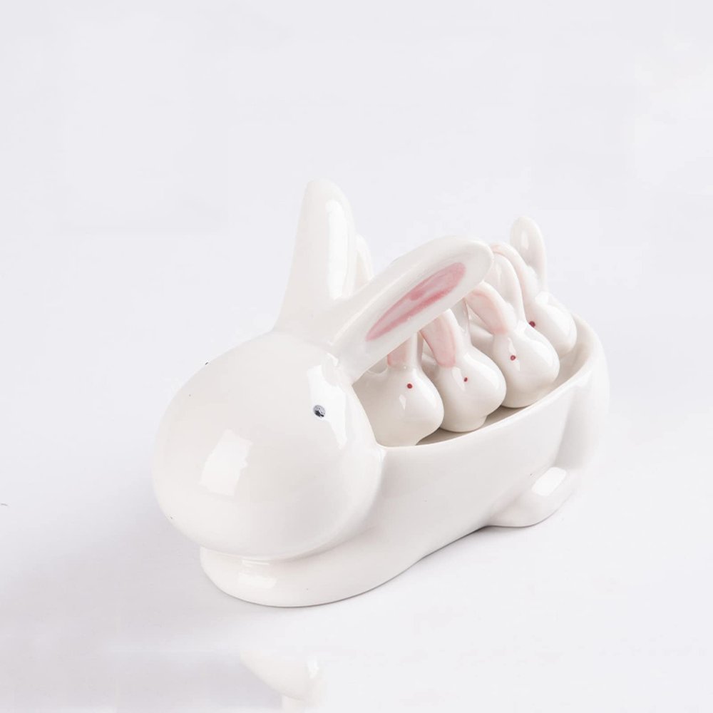 Ceramic Chopstick Rest White Rabbit Shape Spoon Holder Set Ceramic Chopstick Holder Chopsticks Stand Rest Fork Tableware Utensils Dish