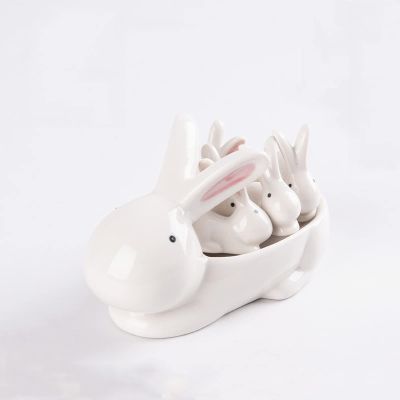 Ceramic Ornament White Rabbit Shape Chopstick Rest Spoon Holder Set Chopstick Holder Chopsticks Stand Rest Fork Tableware Utensils Dish