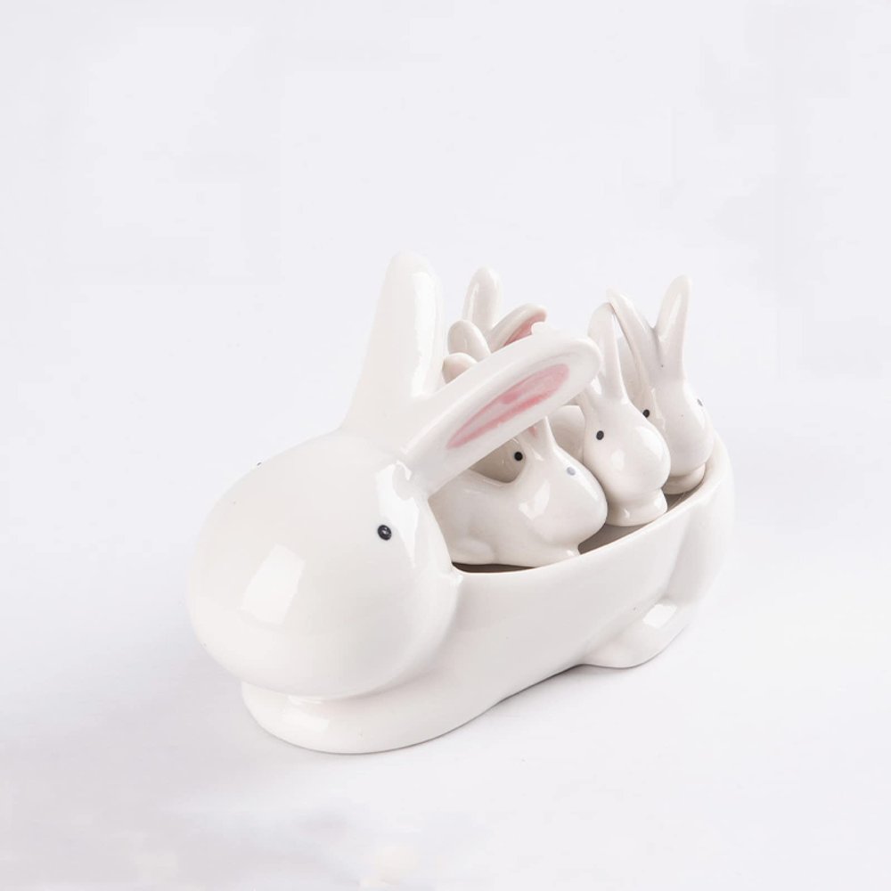 Ceramic Ornament White Rabbit Shape Chopstick Rest Spoon Holder Set Chopstick Holder Chopsticks Stand Rest Fork Tableware Utensils Dish