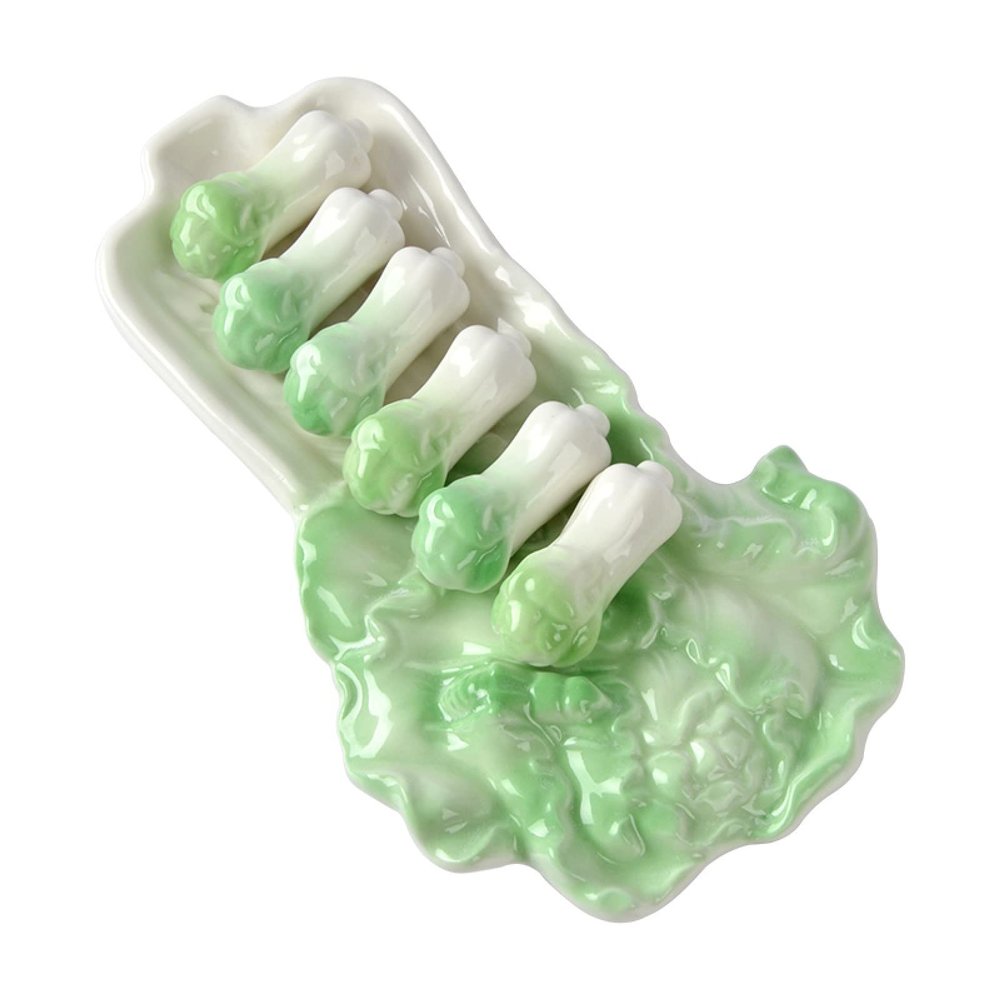 Ceramic Chopstick Rest Green Cabbage Shape Spoon Holder Set Ceramic Chopstick Holder Chopsticks Stand Rest Fork Tableware Utensils Dish