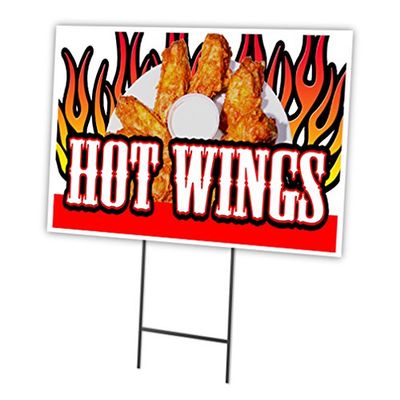 HOT Wings 18"x24" Yard Sign & Stake | Advertise Your Business | Stake Included Image On Front Only | Made in The USA
