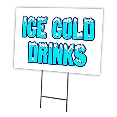 ICE Cold Drinks 18"x24" Yard Sign & Stake | Advertise Your Business | Stake Included Image On Front Only | Made in The USA