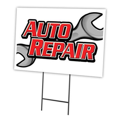 AUTO REPAIR 18"x24" Yard Sign & Stake | Advertise Your Business | Stake Included Image On Front Only | Made in The USA