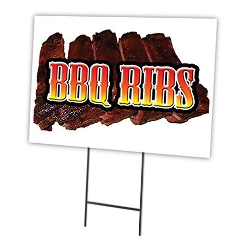 BBQ Ribs 18"x24" Yard Sign & Stake | Advertise Your Business | Stake Included Image On Front Only | Made in The USA
