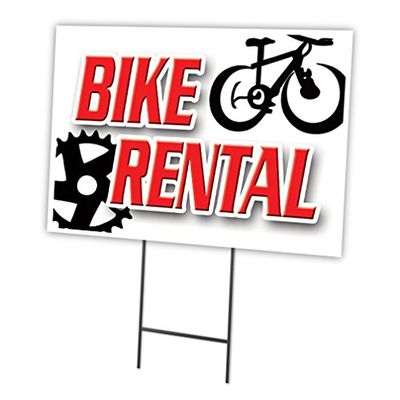 Bike Rental 18"x24" Yard Sign & Stake | Advertise Your Business | Stake Included Image On Front Only | Made in The USA