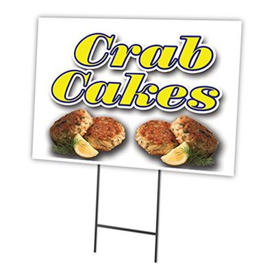 Crab Cakes 18"x24" Yard Sign & Stake | Advertise Your Business | Stake Included Image On Front Only | Made in The USA