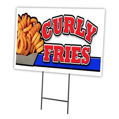 Curly Fries 18"x24" Yard Sign & Stake | Advertise Your Business | Stake Included Image On Front Only | Made in The USA