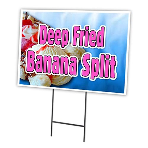 DEEP Fried Banana Split 18"x24" Yard Sign & Stake Outdoor Plastic Window | Advertise Your Business | Stake Included Image On Front Only | Made in The USA