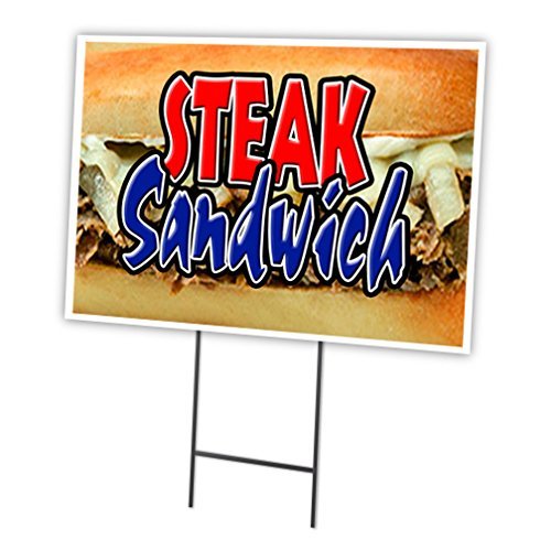 STEAK SANDWICH 18"x24" Yard Sign & Stake | Advertise Your Business | Stake Included Image On Front Only | Made in The USA