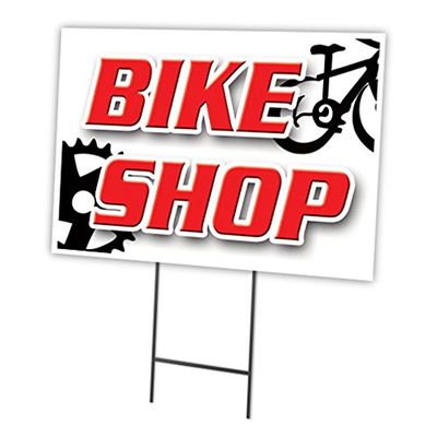 Bike Shop 18"x24" Yard Sign & Stake | Advertise Your Business | Stake Included Image On Front Only | Made in The USA