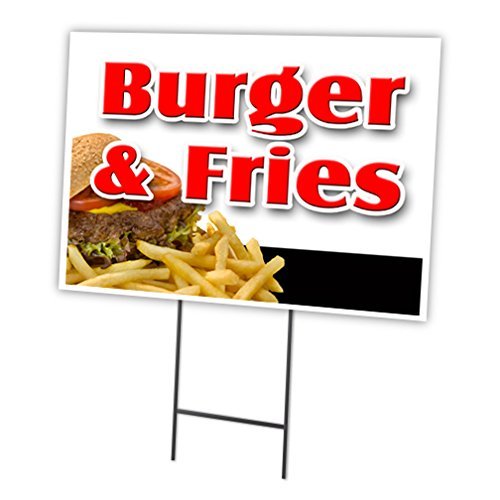 SignMission Burger & Fries 18"x24" Yard Sign & Stake | Advertise Your Business | Stake Included Image On Front Only | Made in The USA