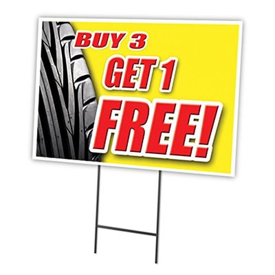 Buy 3 Tires GET 1 Free 18"x24" Yard Sign & Stake Outdoor Plastic coropla Window | Advertise Your Business | Stake Included Image On Front Only | Made in The USA