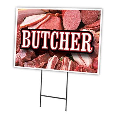 Butcher 18"x24" Yard Sign & Stake | Advertise Your Business | Stake Included Image On Front Only | Made in The USA