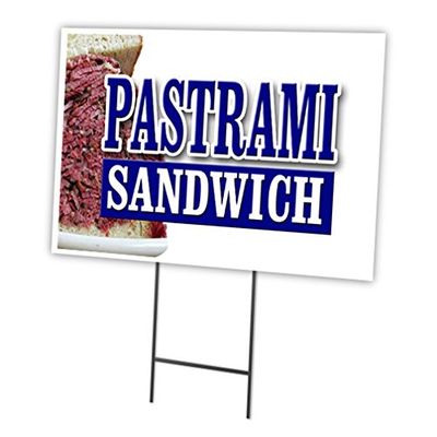 PASTRAMI SANDWICH 18"x24" Yard Sign & Stake outdoor plastic window | Advertise Your Business | Stake Included Image On Front Only | Made in The USA